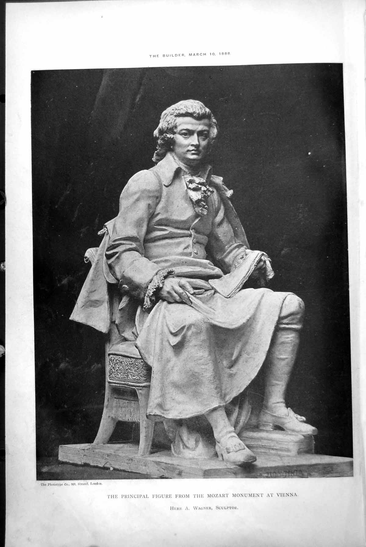 Antique Old Print Principal Figure Mozart Monument Vienna Herr A Wagner 1888