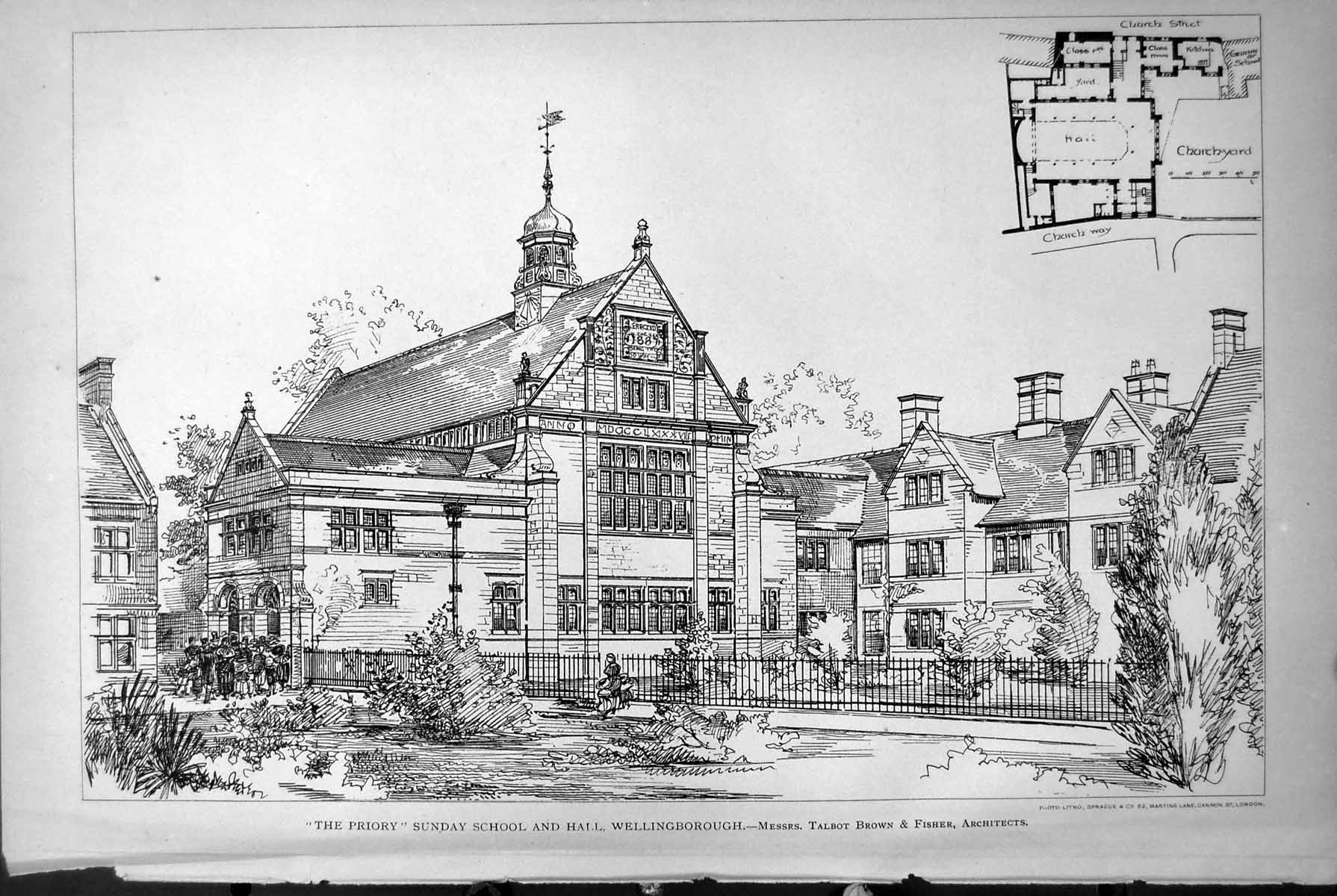 Old Plan Priory Sunday School Hall Wellingborough T Brown Fisher 1888 Victorian