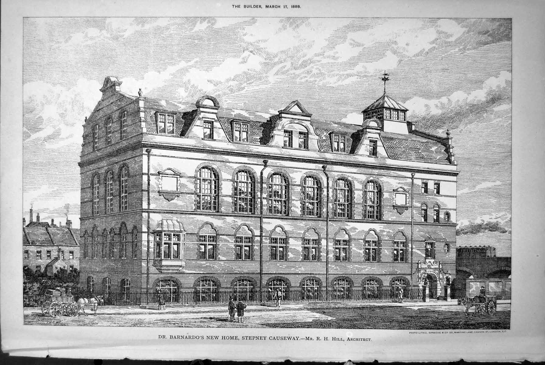 Antique Print Dr Barnardos New Home Stepney Causeway R Hill Architect 1888 19th
