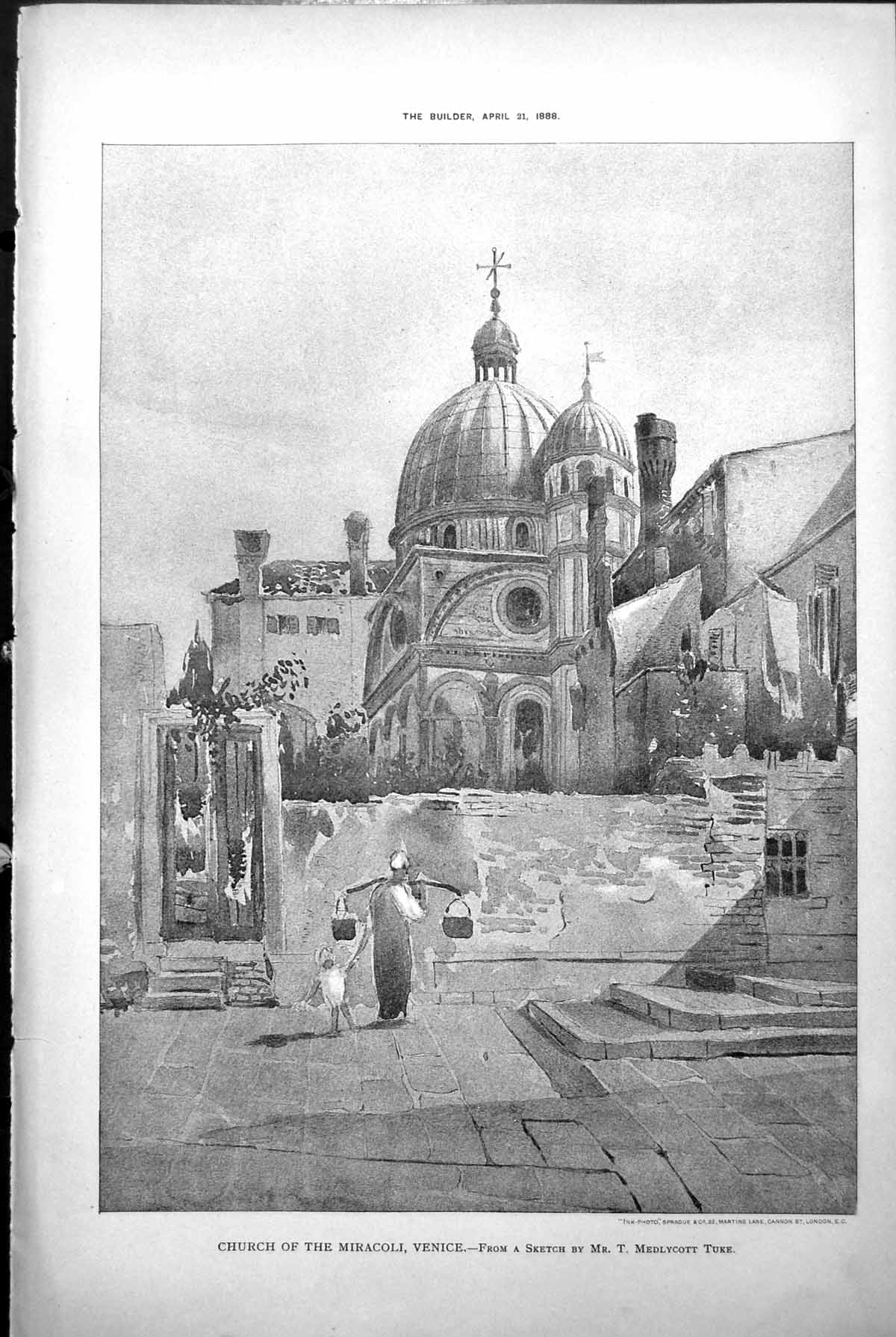 Antique Old Print Church Miracoli Venice Exterior Dome T Medlycott Tuke 1888