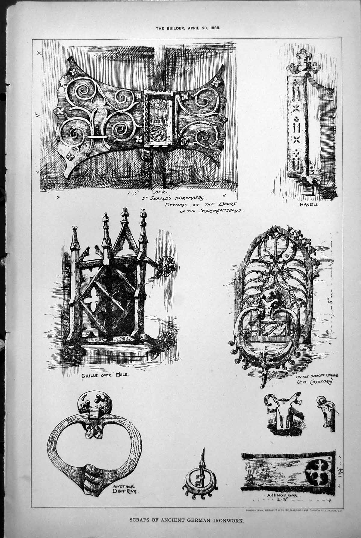 Old Ancient German Ironwork Lock St Sebalds Nuremburg Drop Ring 1888 Victorian
