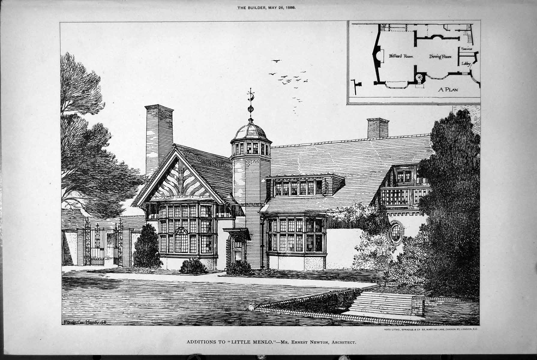 Old Plan Additions Little Menlo Billiard Dining Room E Newton Arch 1888 19th