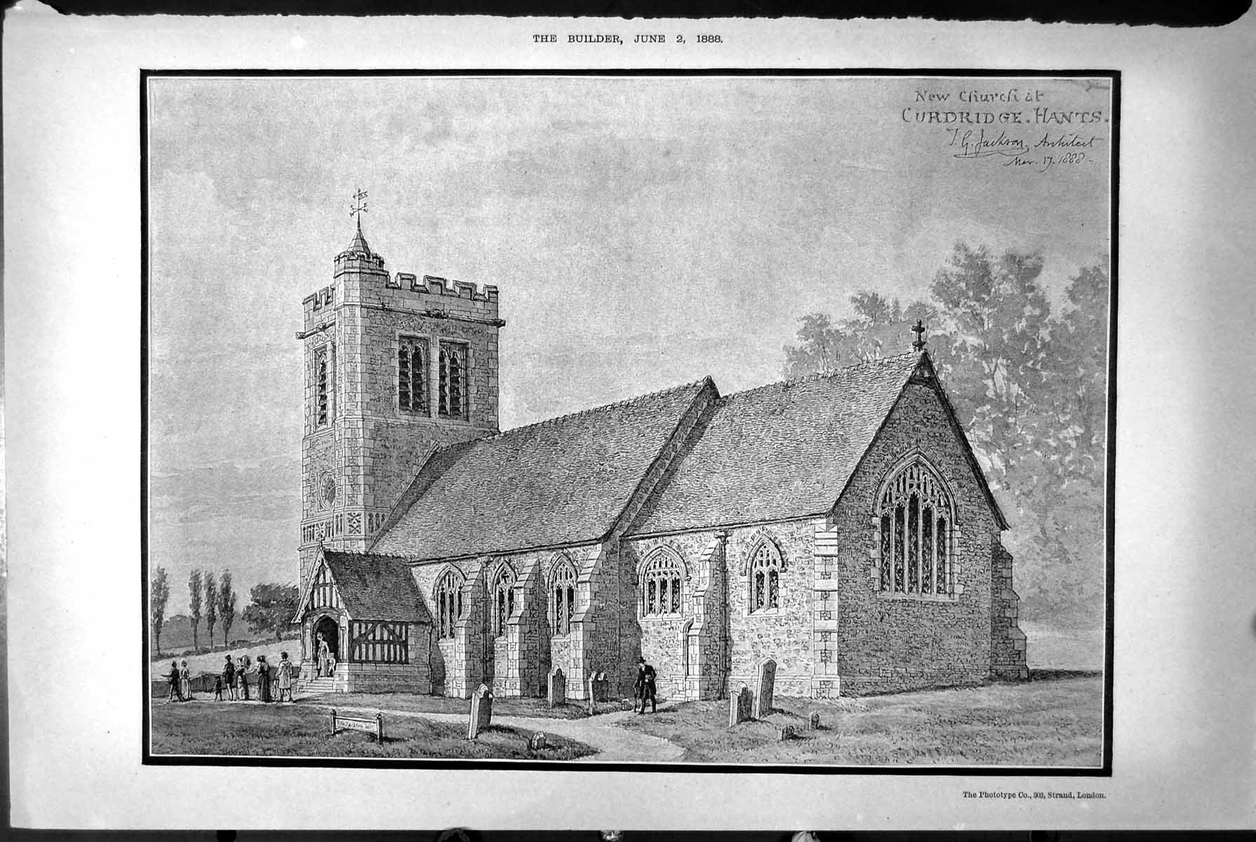 Antique Print New Church Curdridge Hants Exterior T Jackson Architect 1888 19th