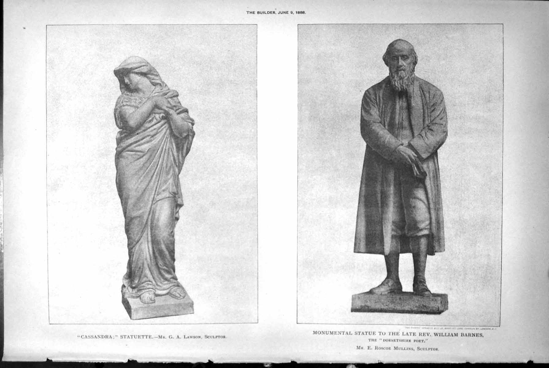 Old Cassandra Statuette G Lawson Statue Rev Wm Barnes Poet Mullins 1888 19th