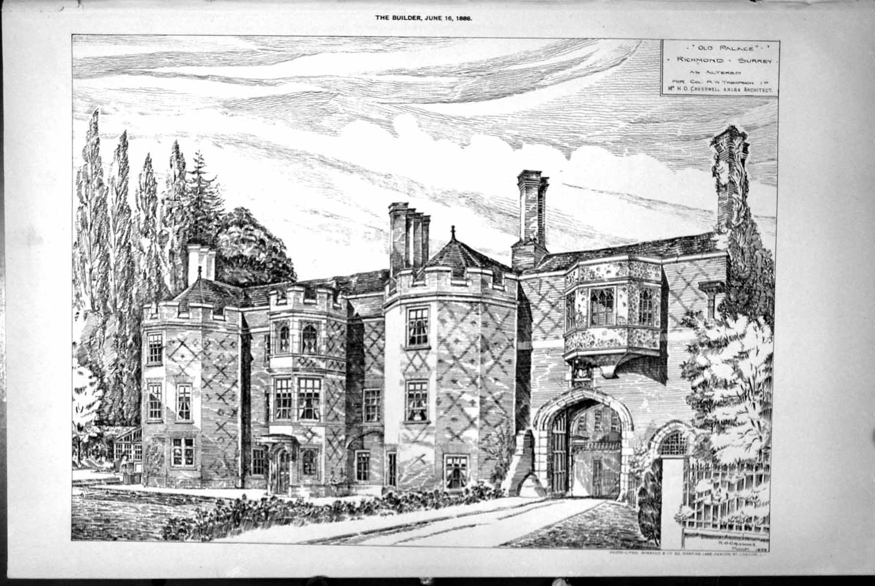 Antique Print Palace Richmond Surrey Altered Col Thompson H Cresswell 1888 19th