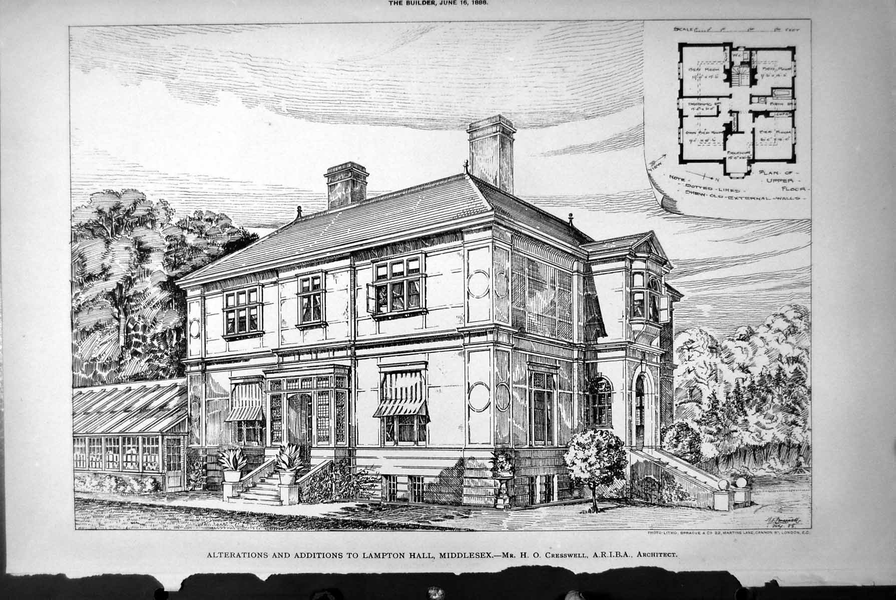 Old Plan Alterations Additions Lampton Hall Middlesex H Cresswell 1888 19th