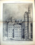 Old Print Perspective View Edinburgh Municipal Buildings Statham & Slater 1888