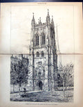 Old Antique Print Design Detached Bell Tower John Scott Architect 1888 19th
