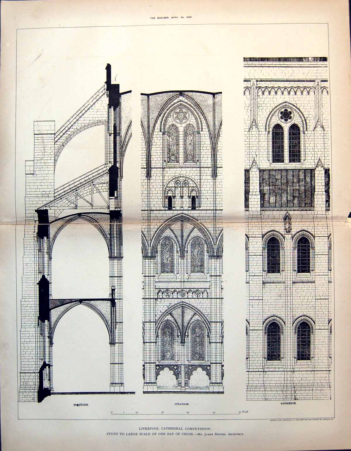 Old Liverpool Cathedral Competition Study One Bay Choir J Brooks 1888 19th