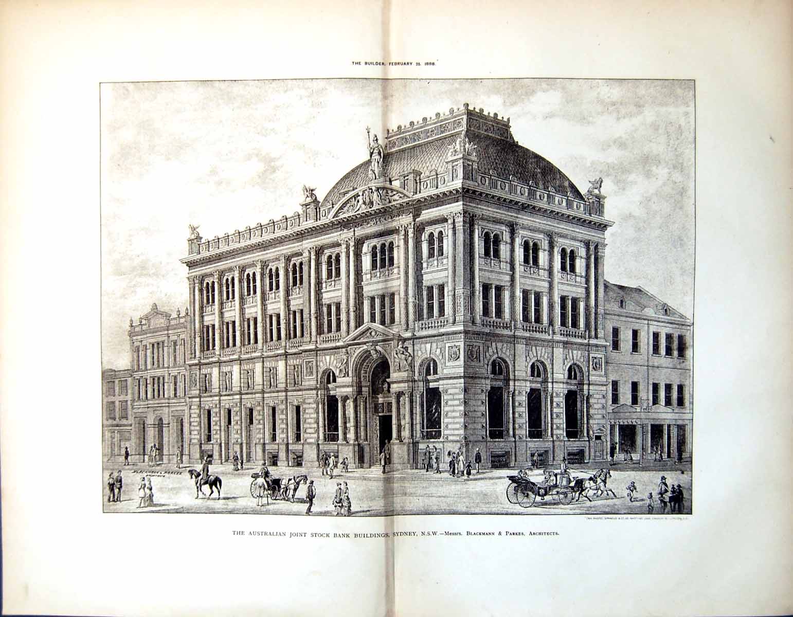 Old Print Australian Joint Stock Bank Buildings Sydney Blackmann & Parkes 1888