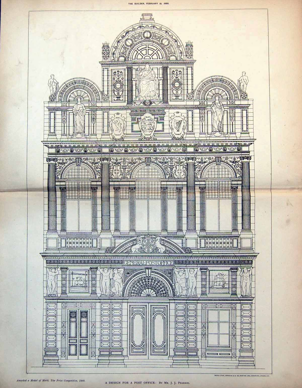 Old Design Post Office J Pearson Medal Merit Prize Competition 1888Victorian