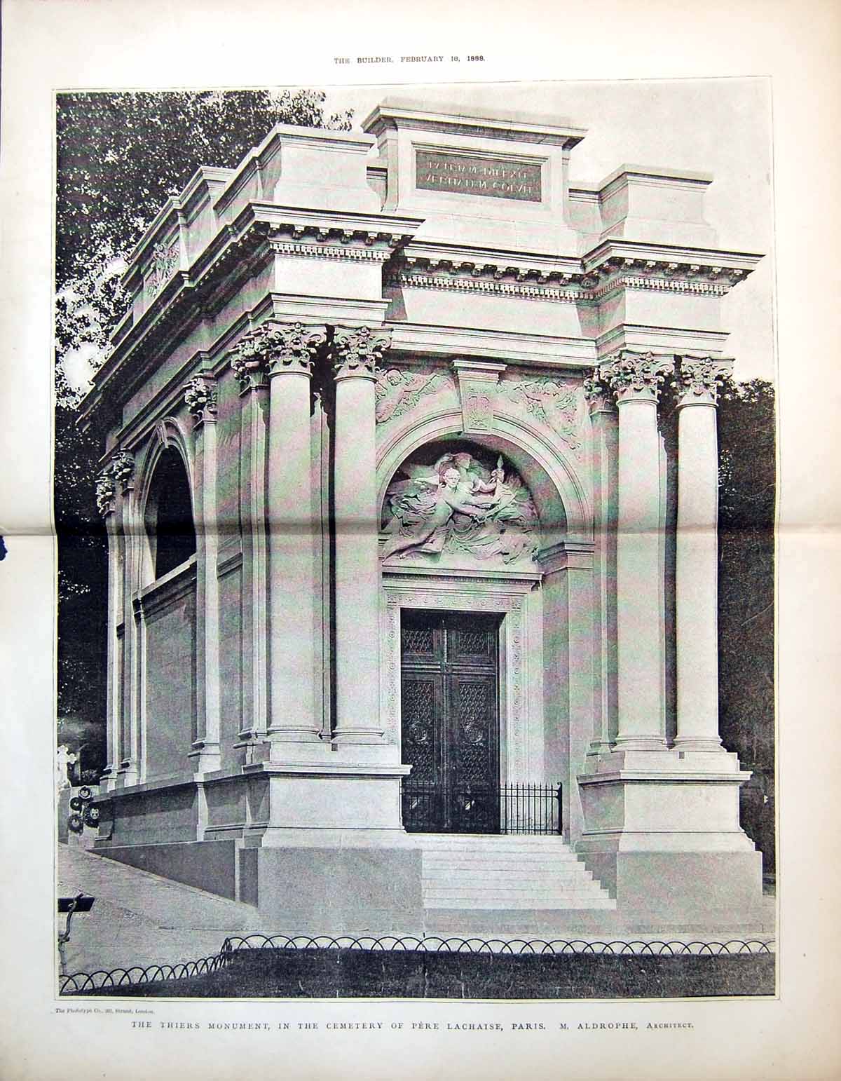 Old Thiers Monument Cemetery Pere Lachaise Paris M Aldrophe Arch 1888 19th