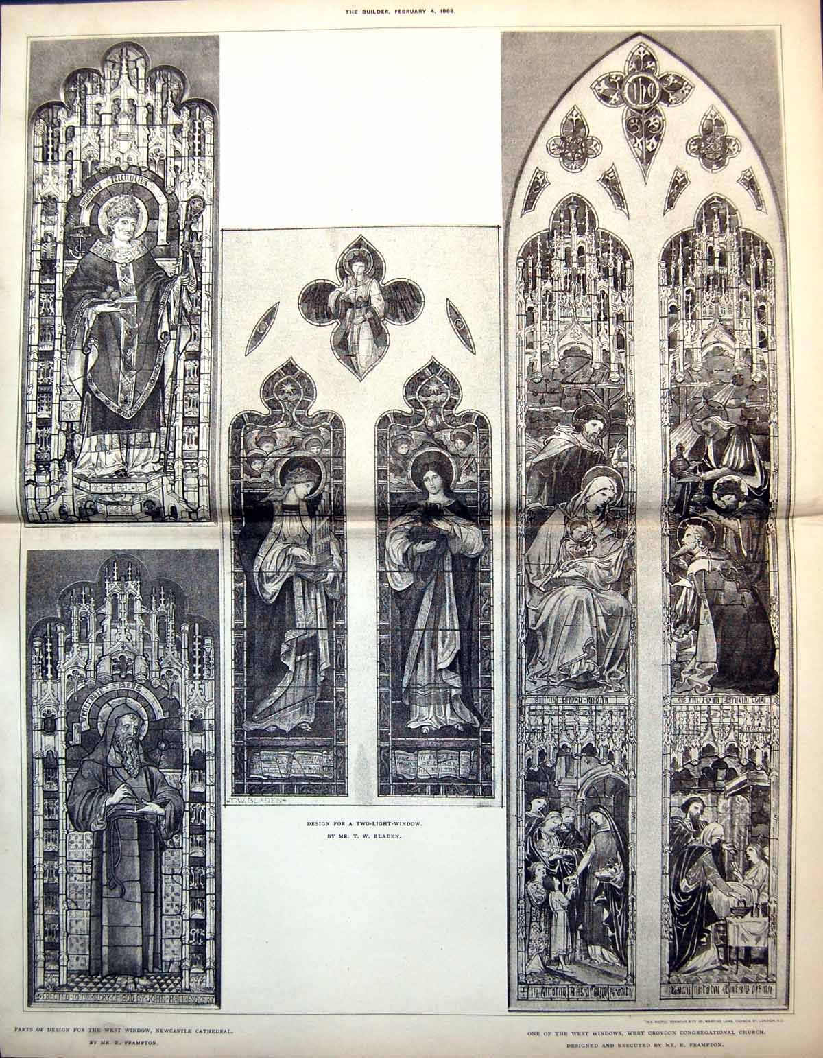 Old Designs Windows Newcastle Cathedral West Croydon Cong Church 1888 19th