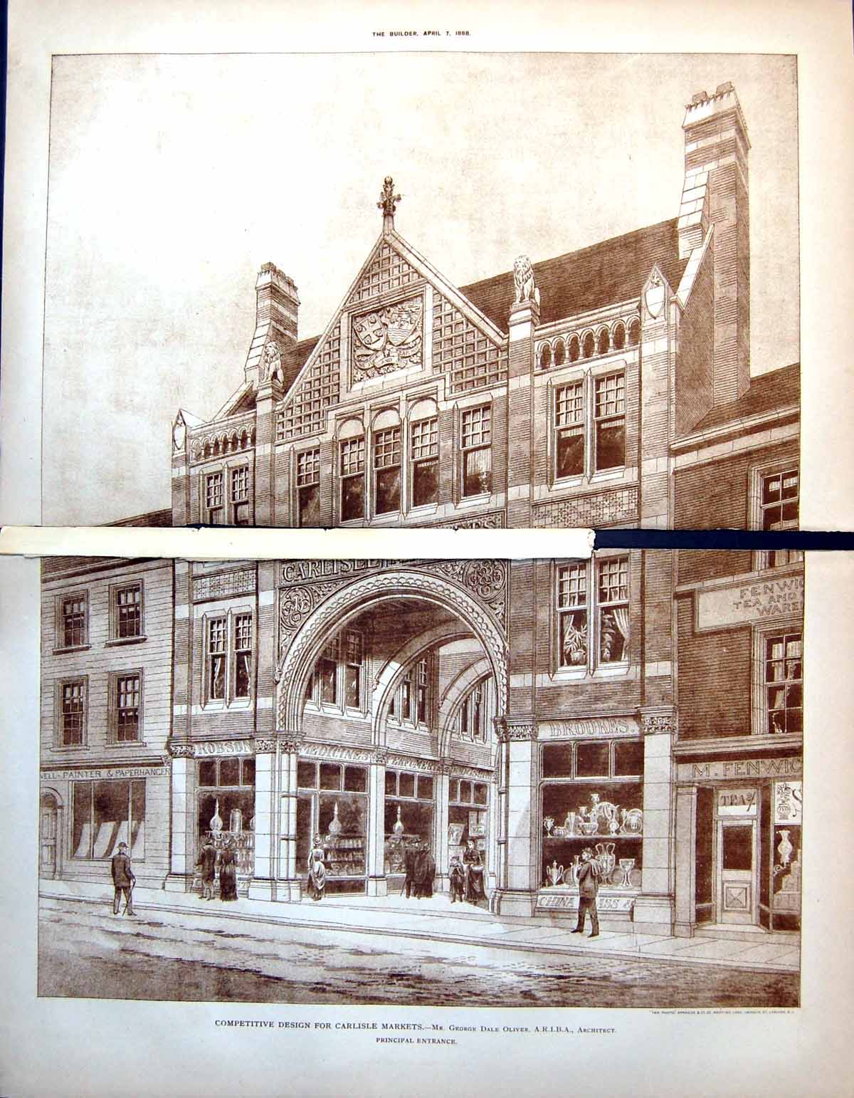 Print Design Carlisle Markets Principal Entrance George Oliver 1888 Damaged