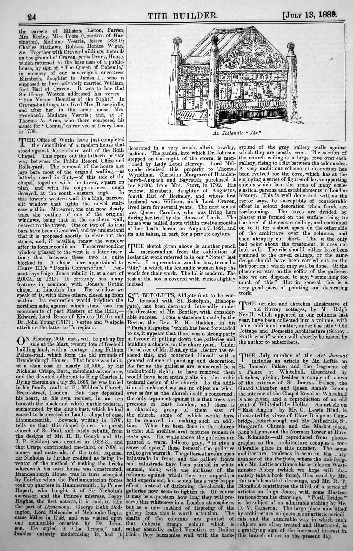 Original Old Antique Print Icelandic Jar Wooden Box Women Keep Wools Work 1889