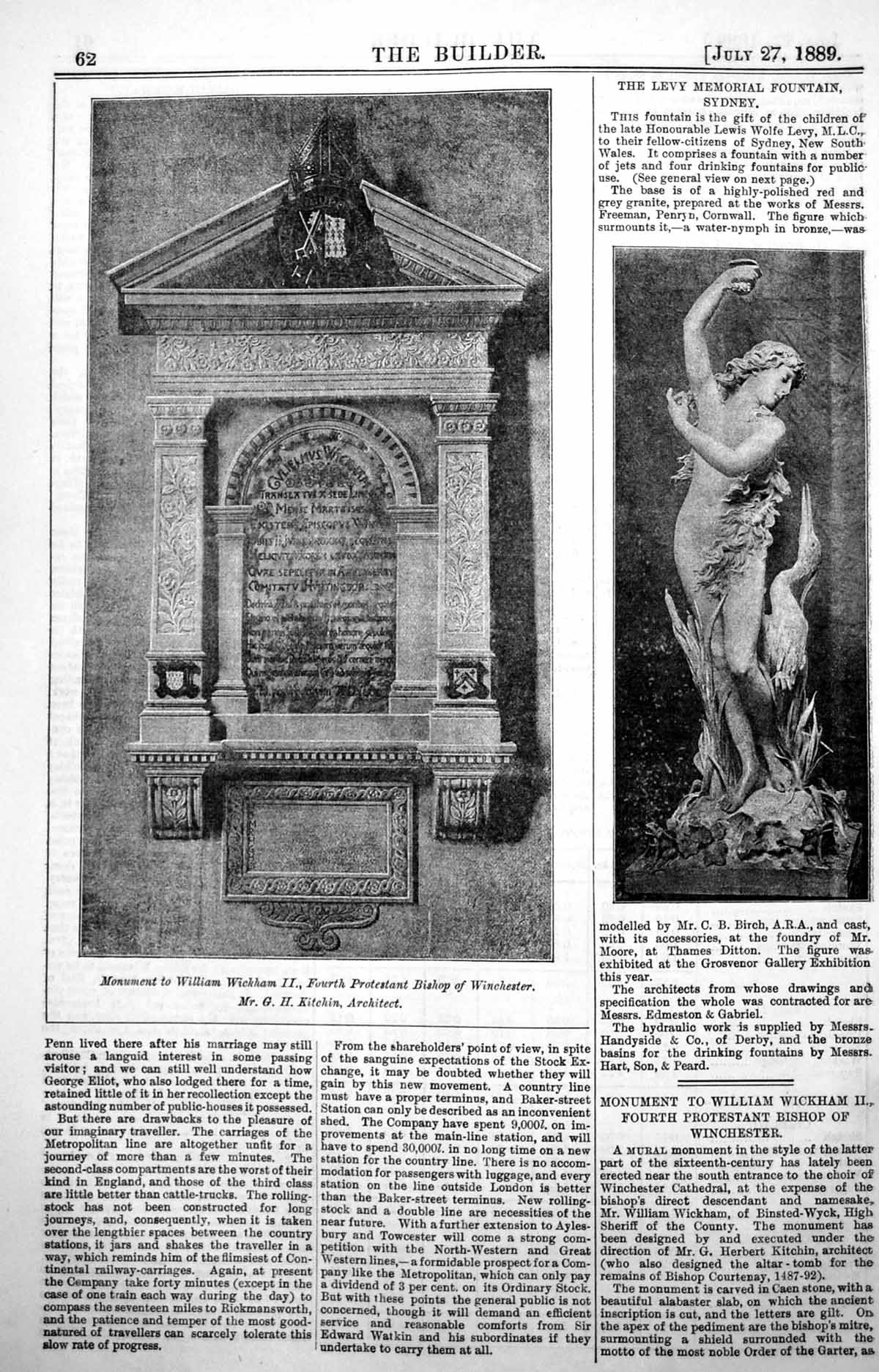 Antique Print Plan Levy Memorial Sydney Monument Wm Wickham Winchester 1889