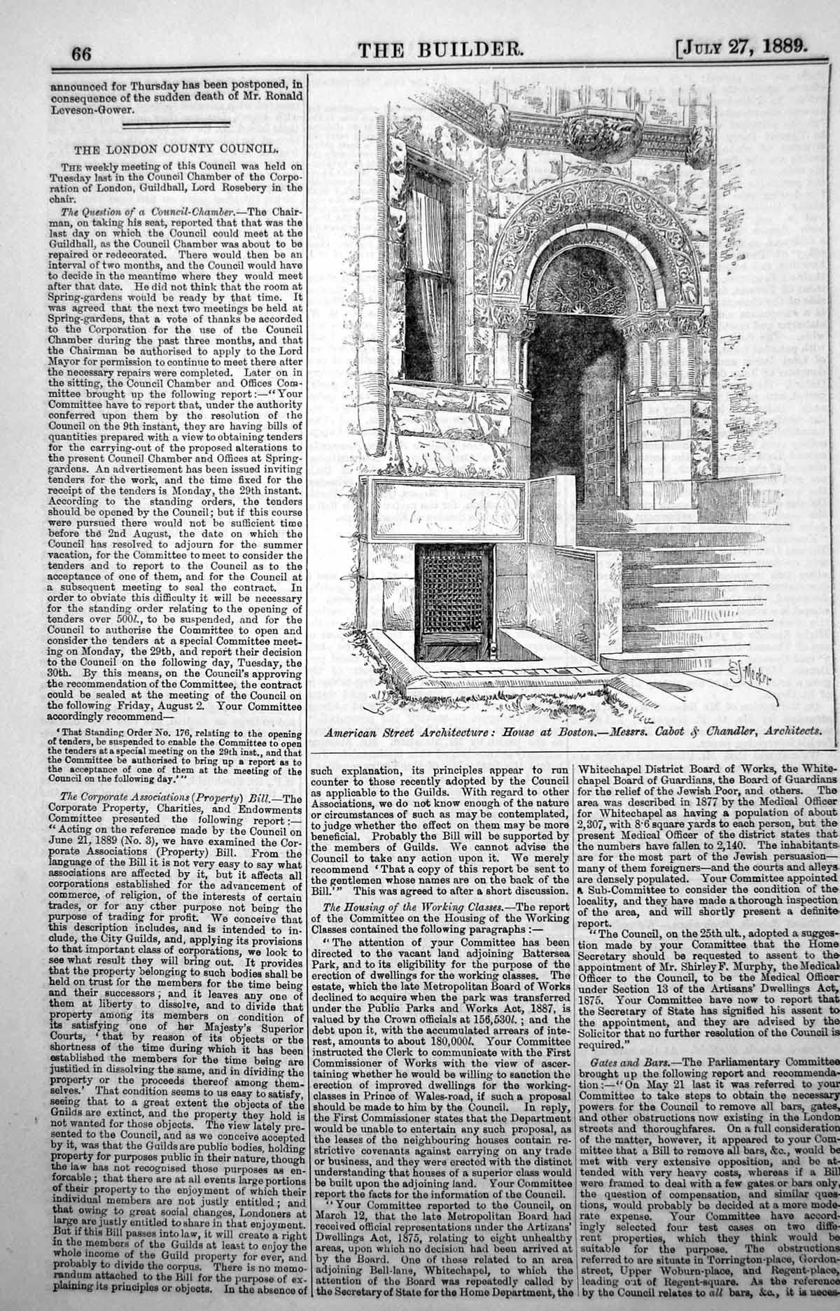 Old American Street Architecture Plan House Boston Cabot & Chandler1889 19th