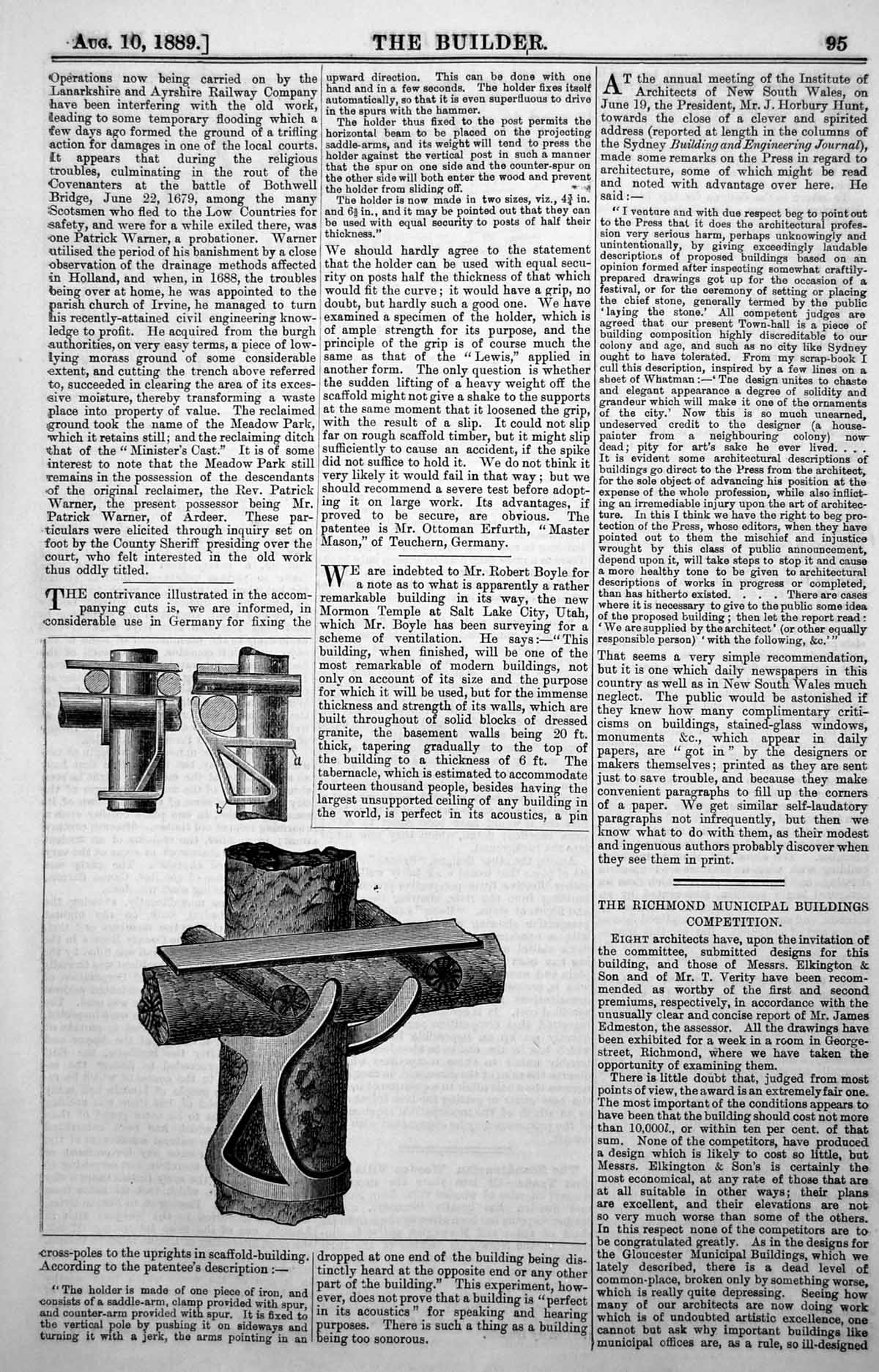 Antique Print Iron Saddle Arm Used Germany Fixing Cross Poles Scaffing 1889
