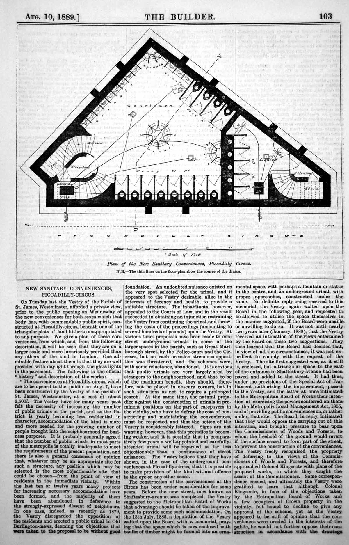 Old Plan New Sanitary Conveniences Piccadilly Circus Course Drains 1889 19th