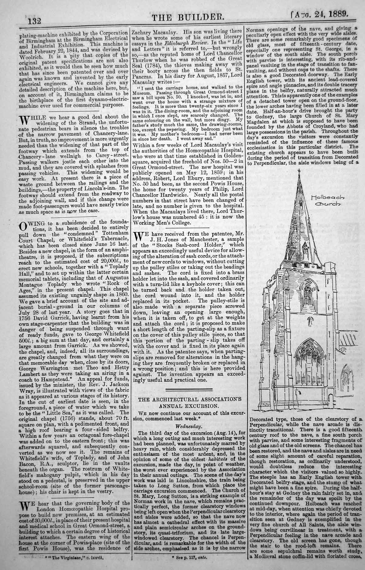 Antique Old Print Architectural Associations Excursion Holbeach Church 1889