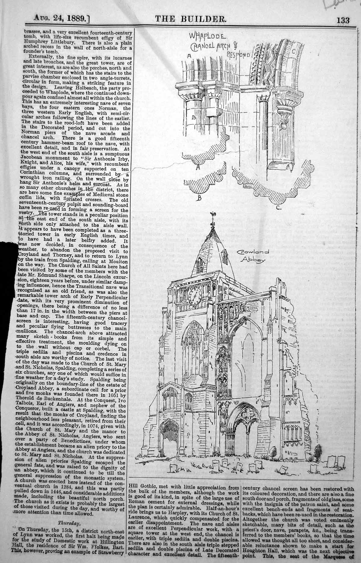 Old Whaplode Chancel Crowland Abbey Almshouses Castle Rising1889Damaged 19th