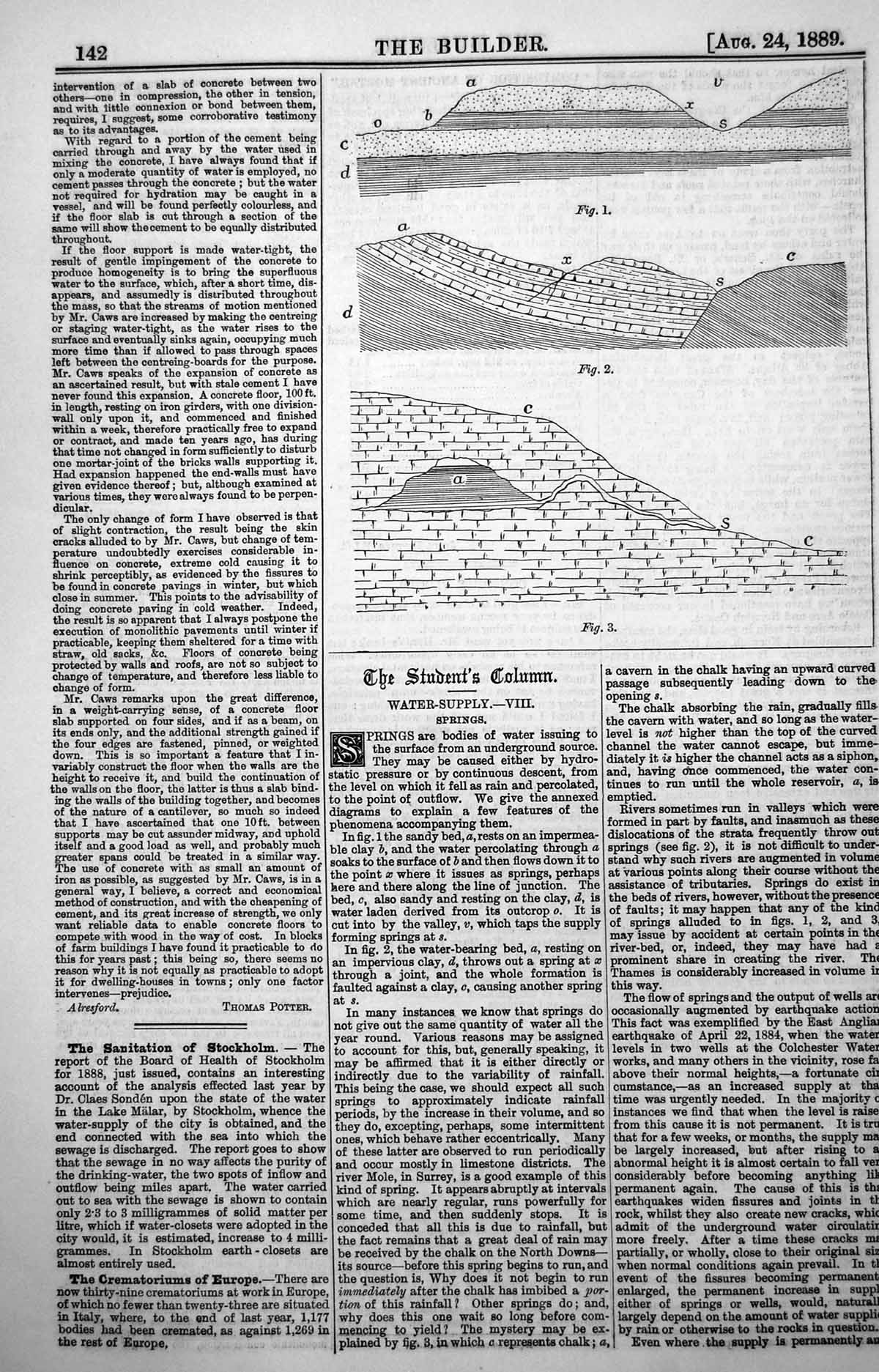 Antique Old Print Water Supply Sandy Bed Rests Clay Chalk Absorbs Rain 1889