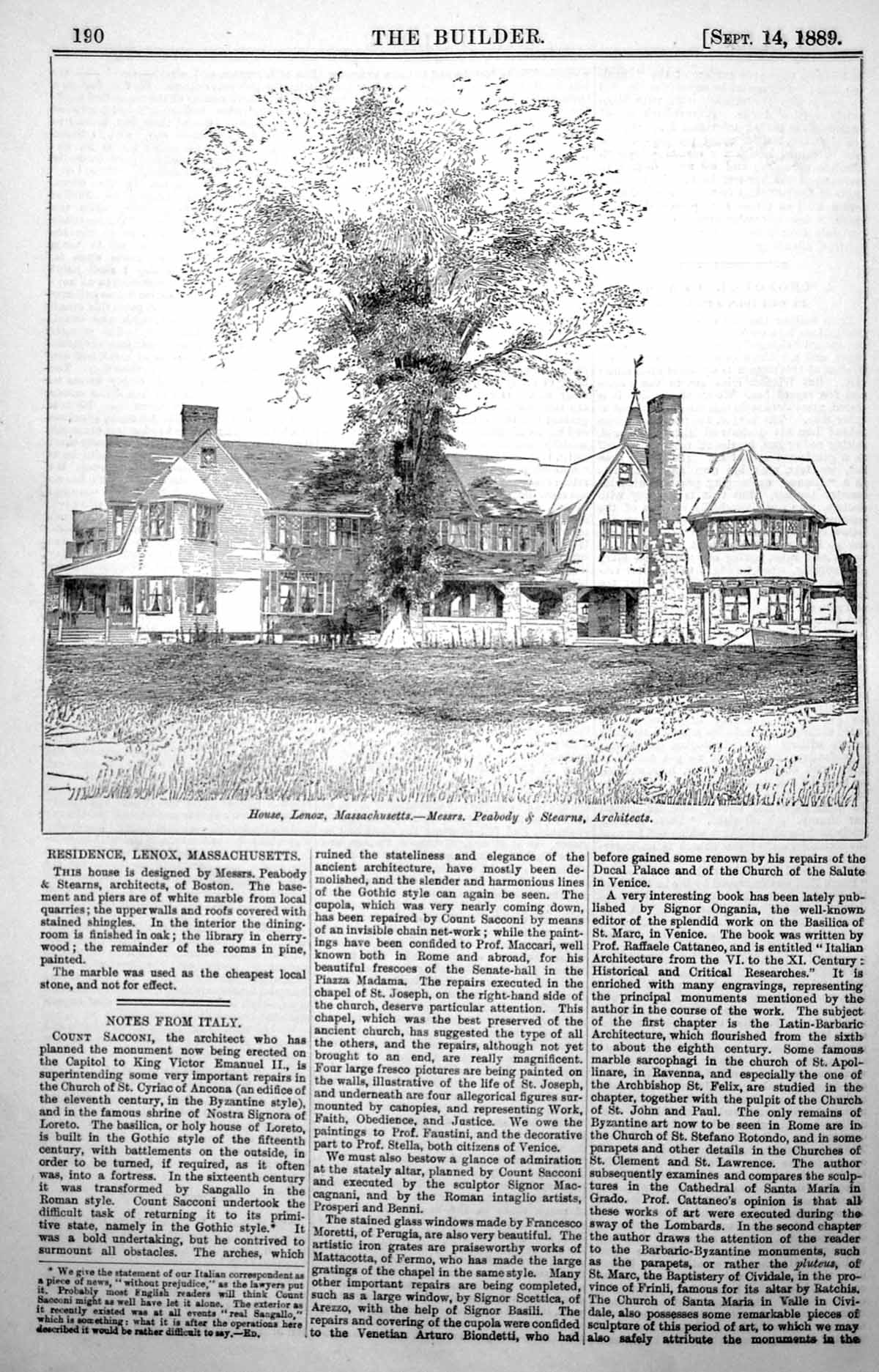Old Plan House Lenox Massachusetts Messrs Peabody & Sterne Arch 1889 Victorian