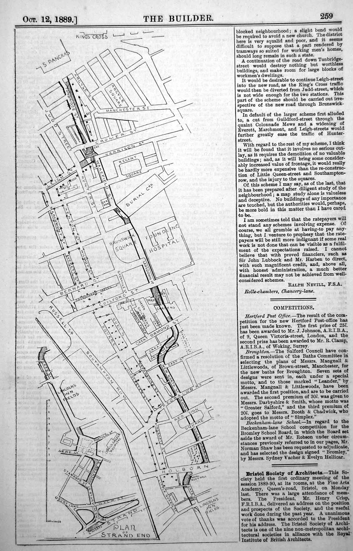 Old Plan Railway Strand End St Pancras Kings Cross Wakefield St 1889 Victorian