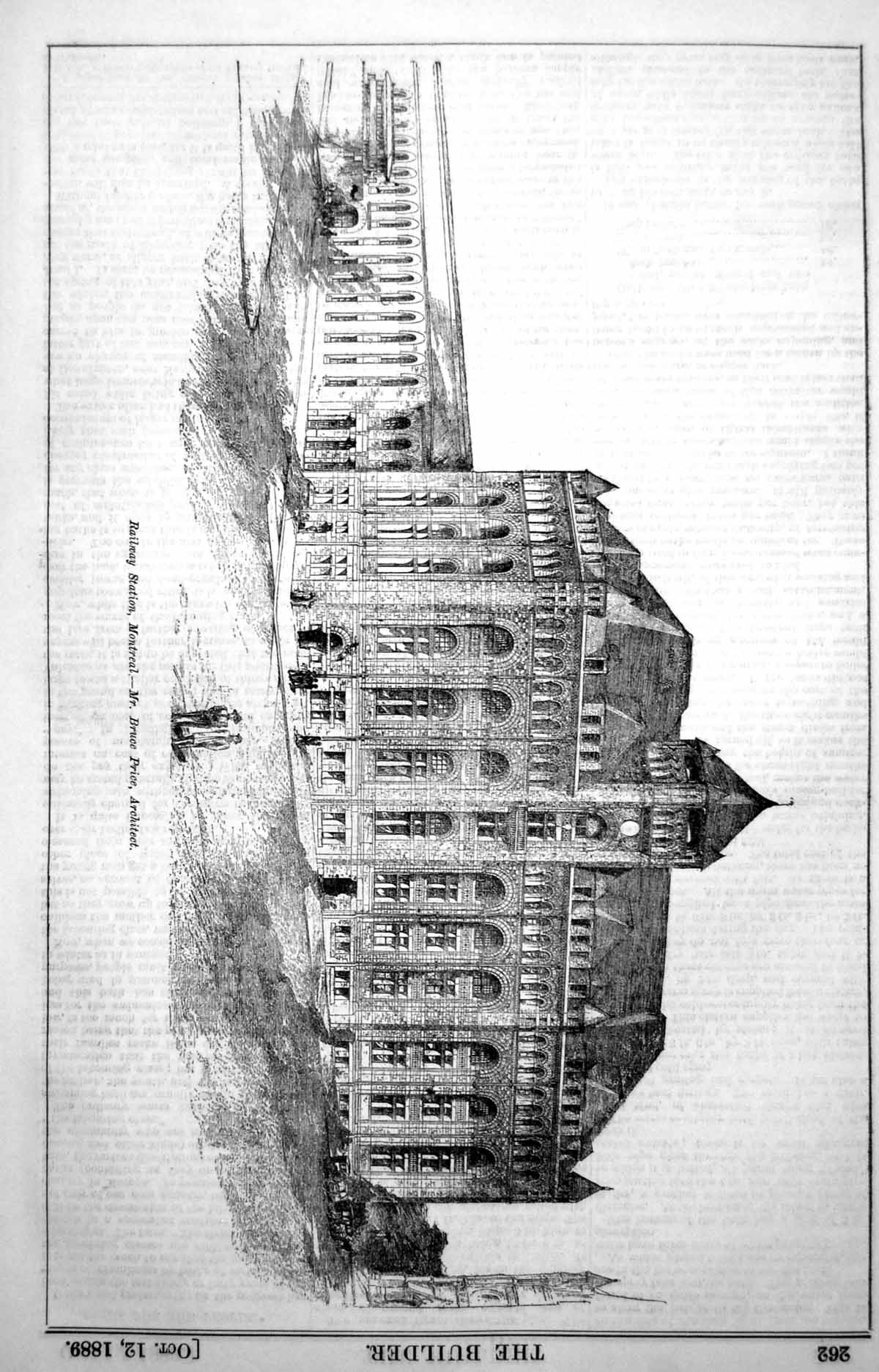 Antique Old Print Plan Railway Station Montreal Bruce Price Architect 1889 19th