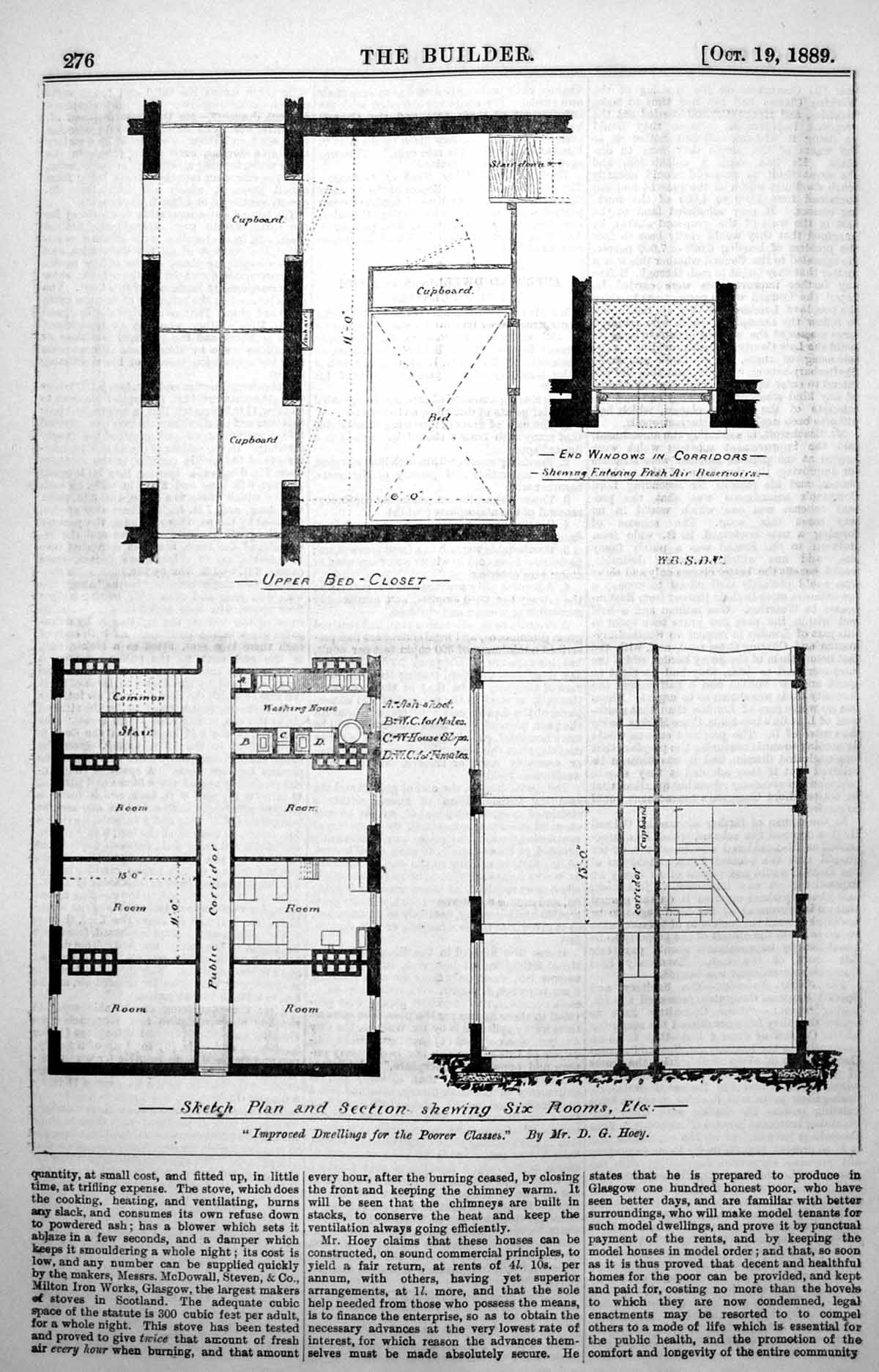 Antique Print Sketch Plan Six Rooms Improved Dwellings Poorer Classes 1889 19th