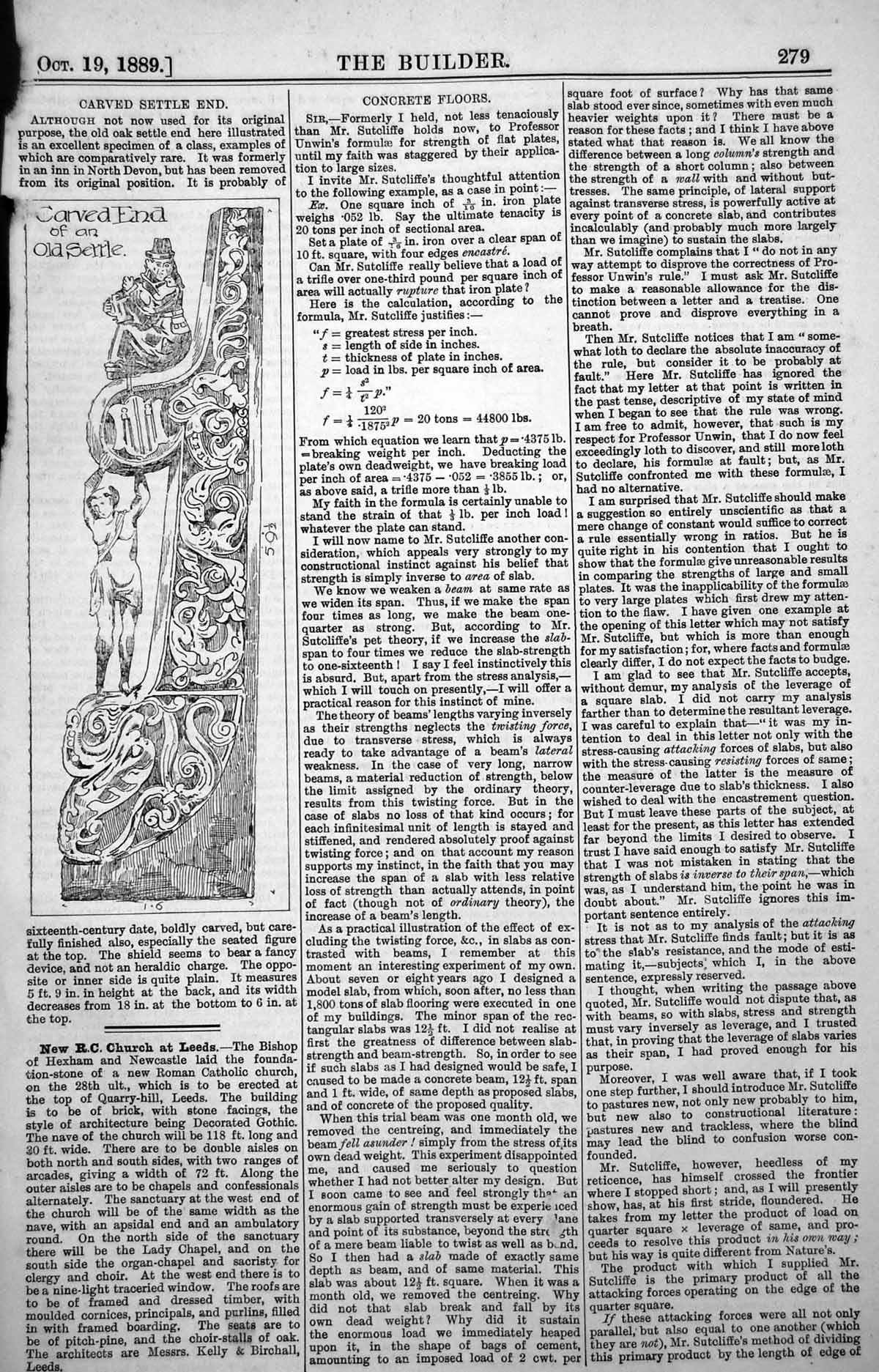 Antique Old Print Carved End Settle Inn North Devon Sixteenth Century 1889 19th