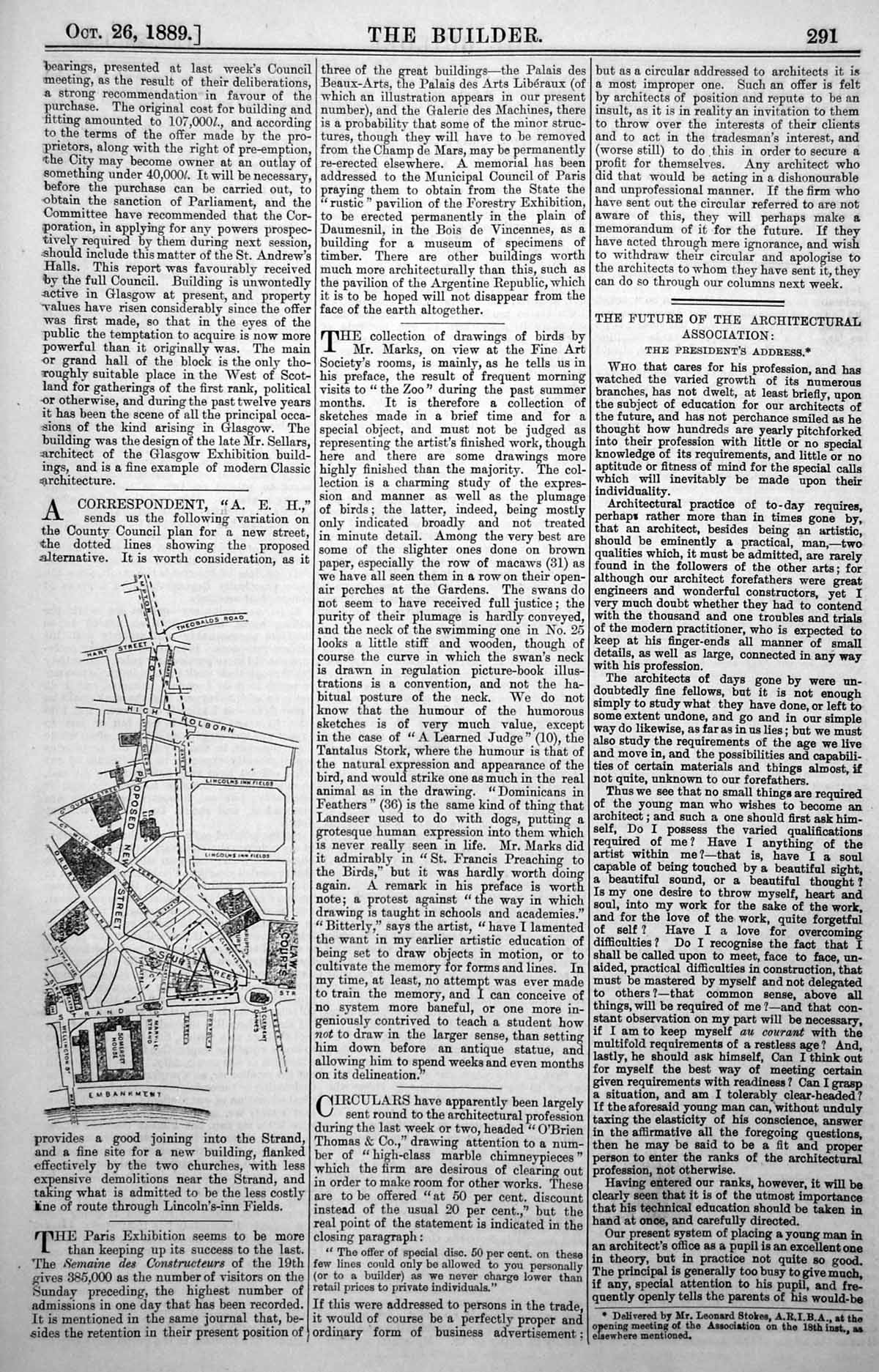 Old Print County Council Plan New Street Strand Lincolns Inn Fields 1889 19th