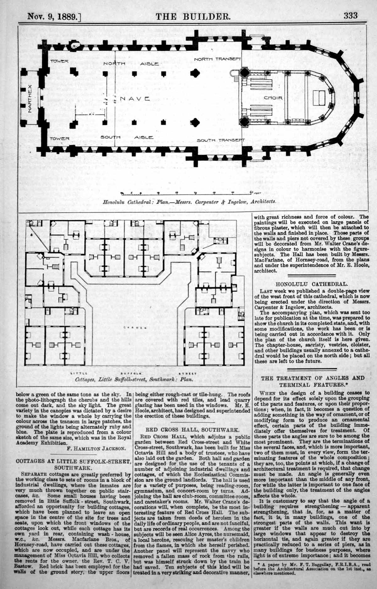 Old Plan Honolulu Cathedral Carpenter Ingelow Cottages Southwark1889 Victorian