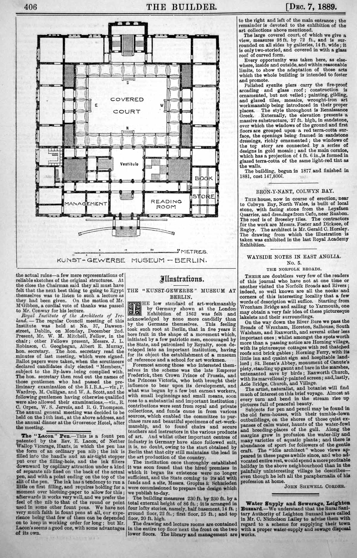 Old Print Plan Kunst Gewerbe Museum Berlin Covered Court Book Store 1889 19th