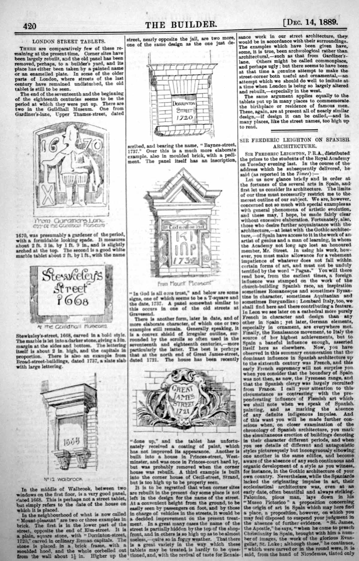 Old London Street Tablets Dorrington St Great James St 12 Walbrook 1889