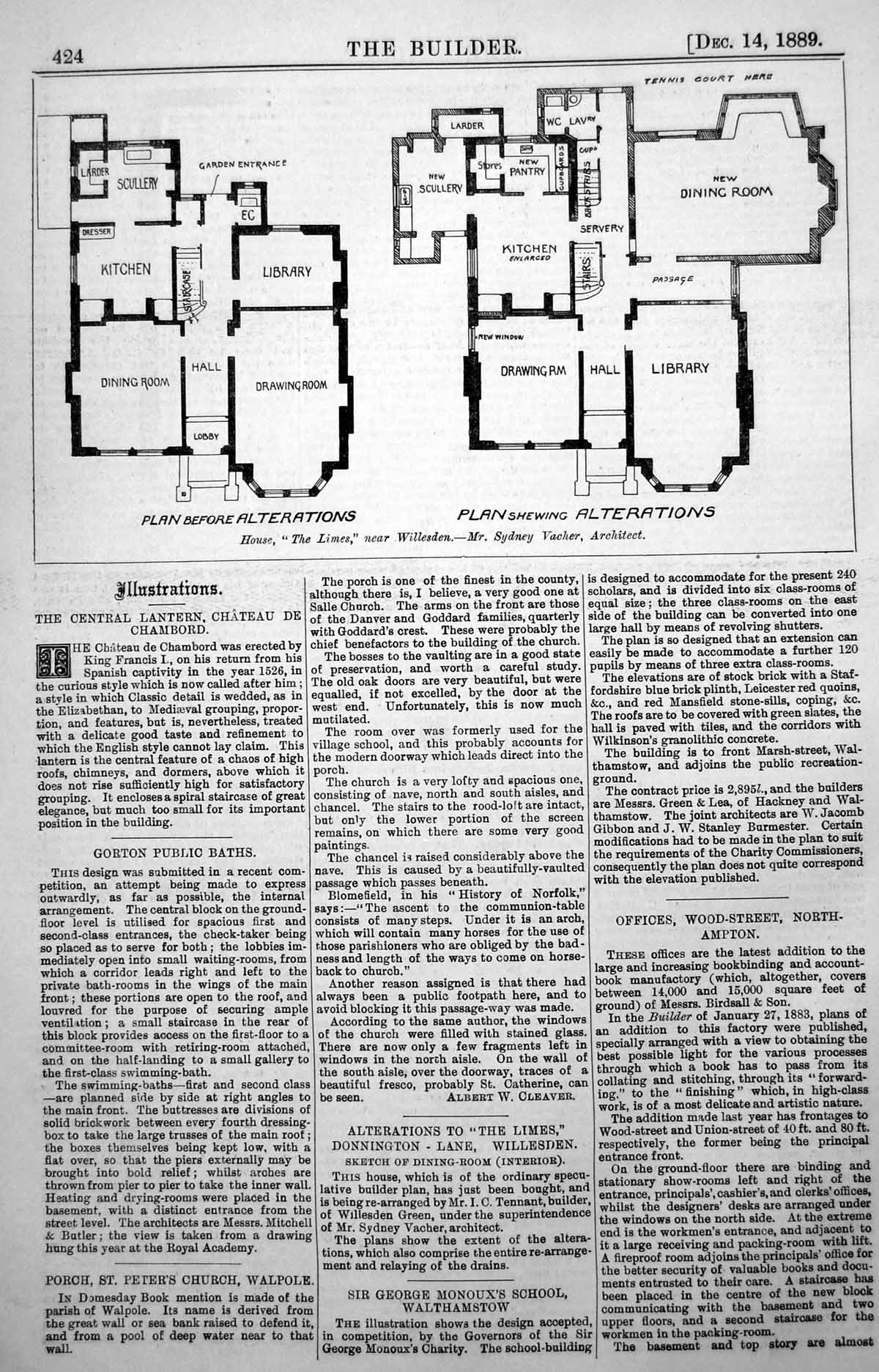 Old Plans House Limes Willesden Showing Alterations S Vacher Arch 1889 19th