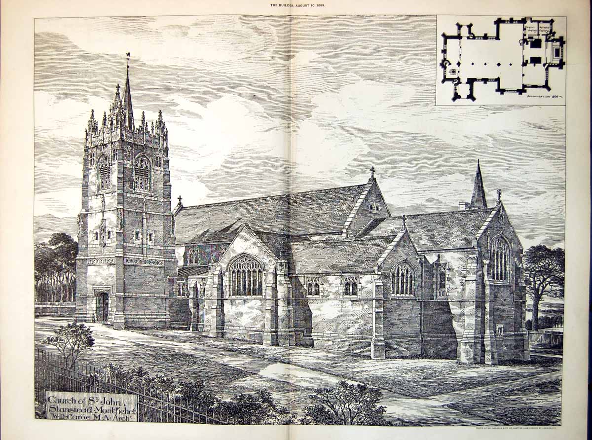 Old Plan Church St John Stanstead Montfichet W D Caroe Architect 1889 19th