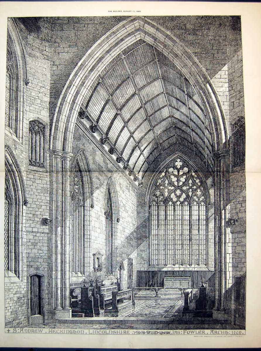 Old Plan St Andrew Church Heckington Lincolnshire Jas Fowler Arch 1889 19th