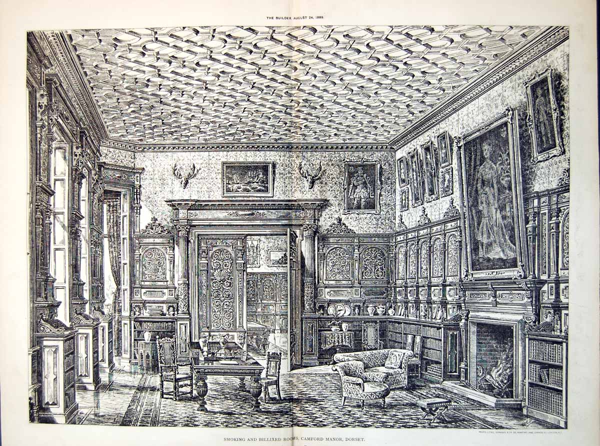 Antique Print Plan Smoking Billiard Rooms Camford Manor Dorset Tanner 1889