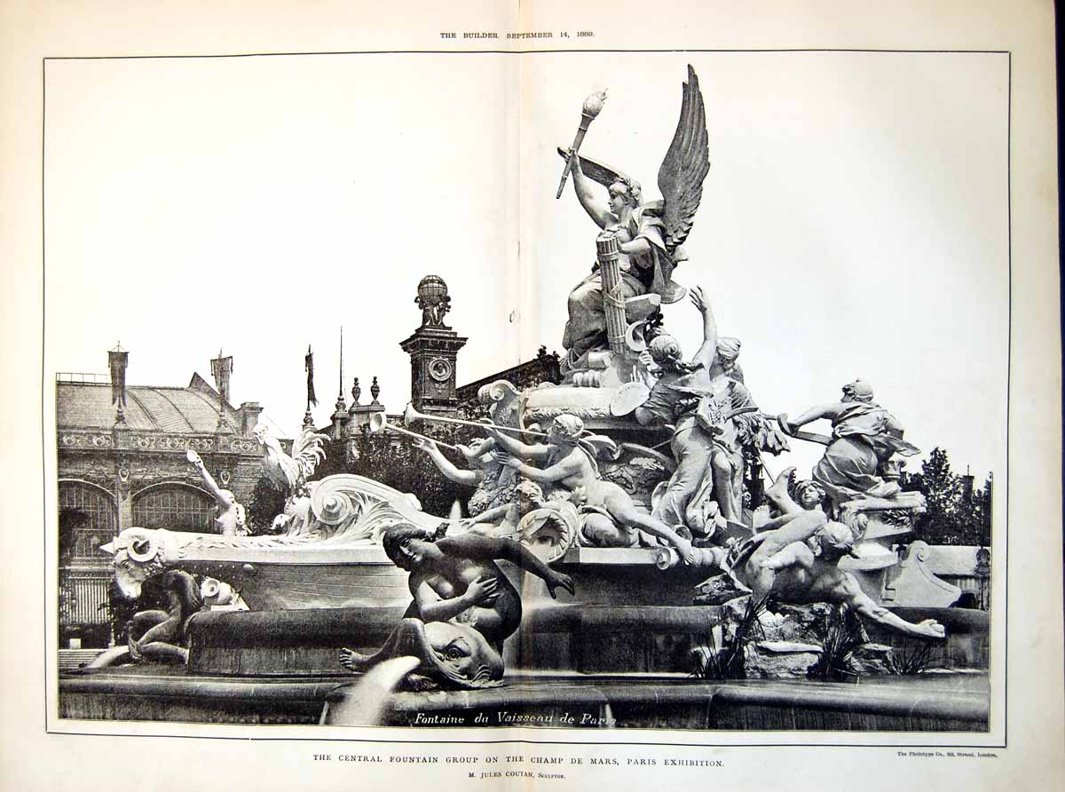 Old Central Fountain Group Champ De Mars Paris Exhibition J Coutan 1889 19th