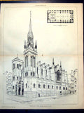 Old Plan Design Town Church E A Hill Architectural Silver Medal 1889Victorian