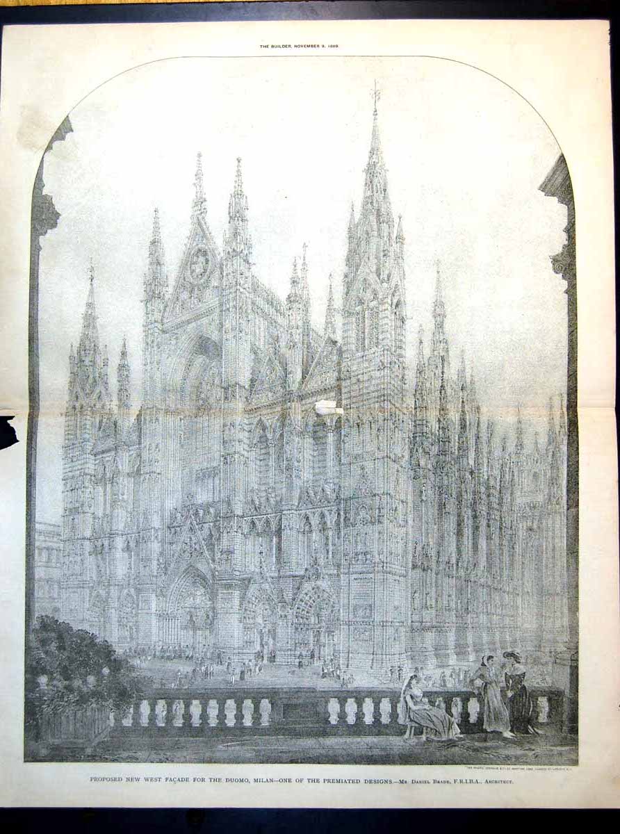 Old Plan Proposed West Facade Duomo Milan Daniel Brade Architect 1889 19th
