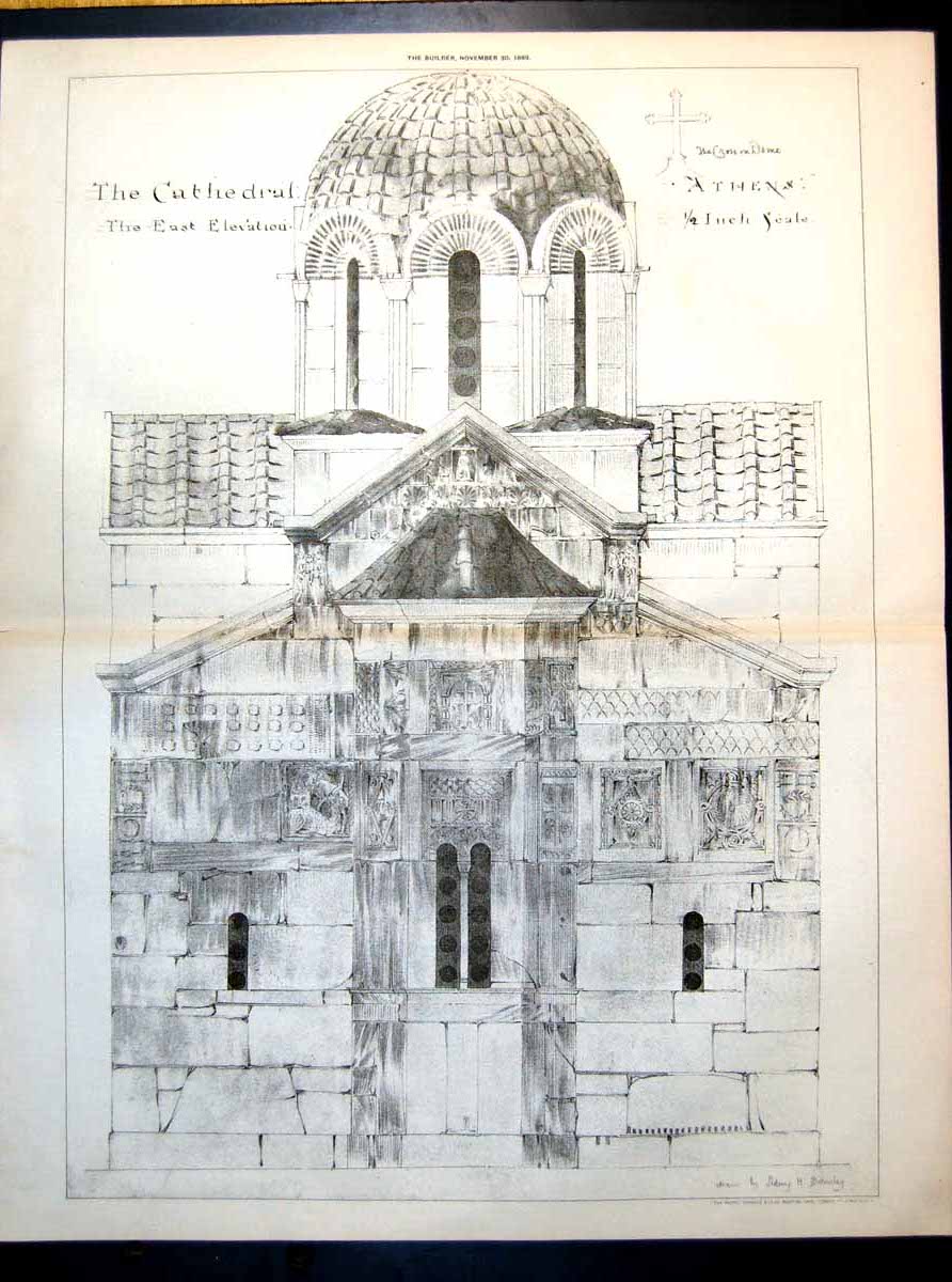Old Plan Cathedral Athens Cross Dome East Elevation S Barnsley 1889Victorian