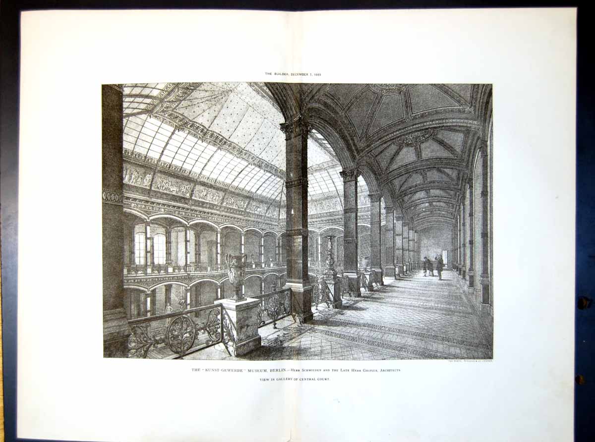 Antique Print Plan Kunst Gewerbe Museum Berlin Gallery Central Court 1889 19th