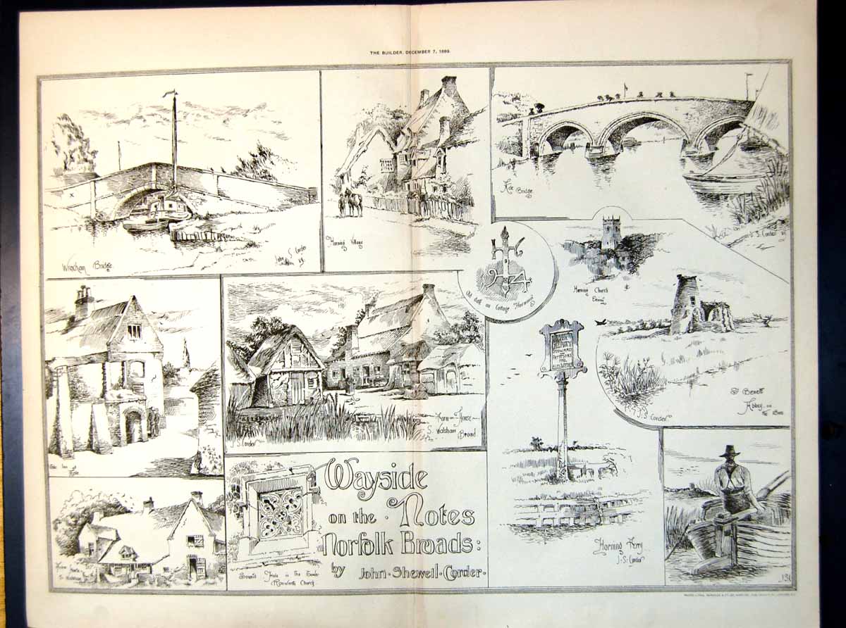 Old Wayside Norfolk Broads Horning Ferry Church Wroxham Corder 1889Victorian
