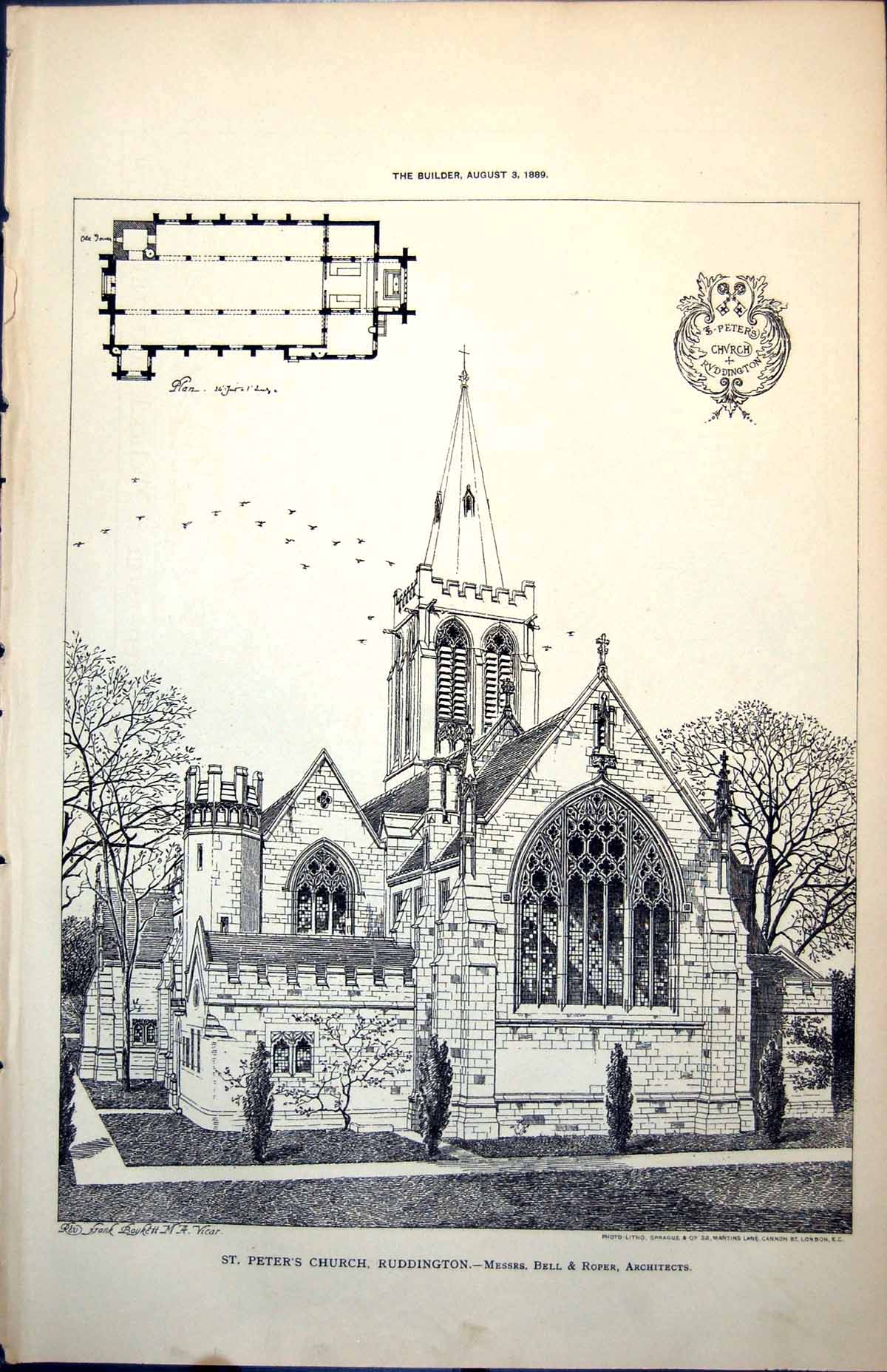 Old Plan St Peters Church Ruddington Messrs Bell Roper Architects 1889 19th