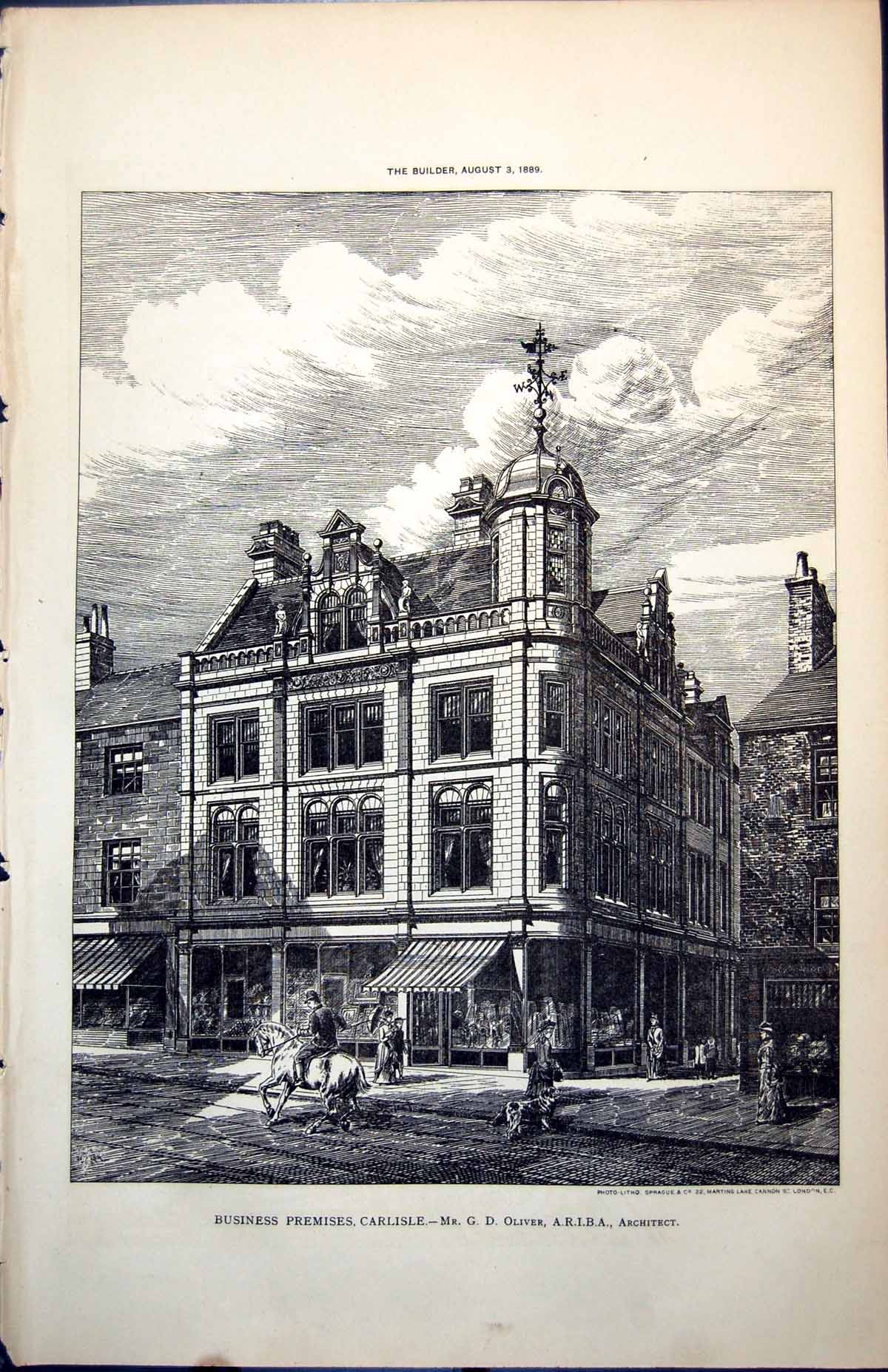 Antique Old Print Plan Business Premises Carlisle G D Oliver Architect 1889