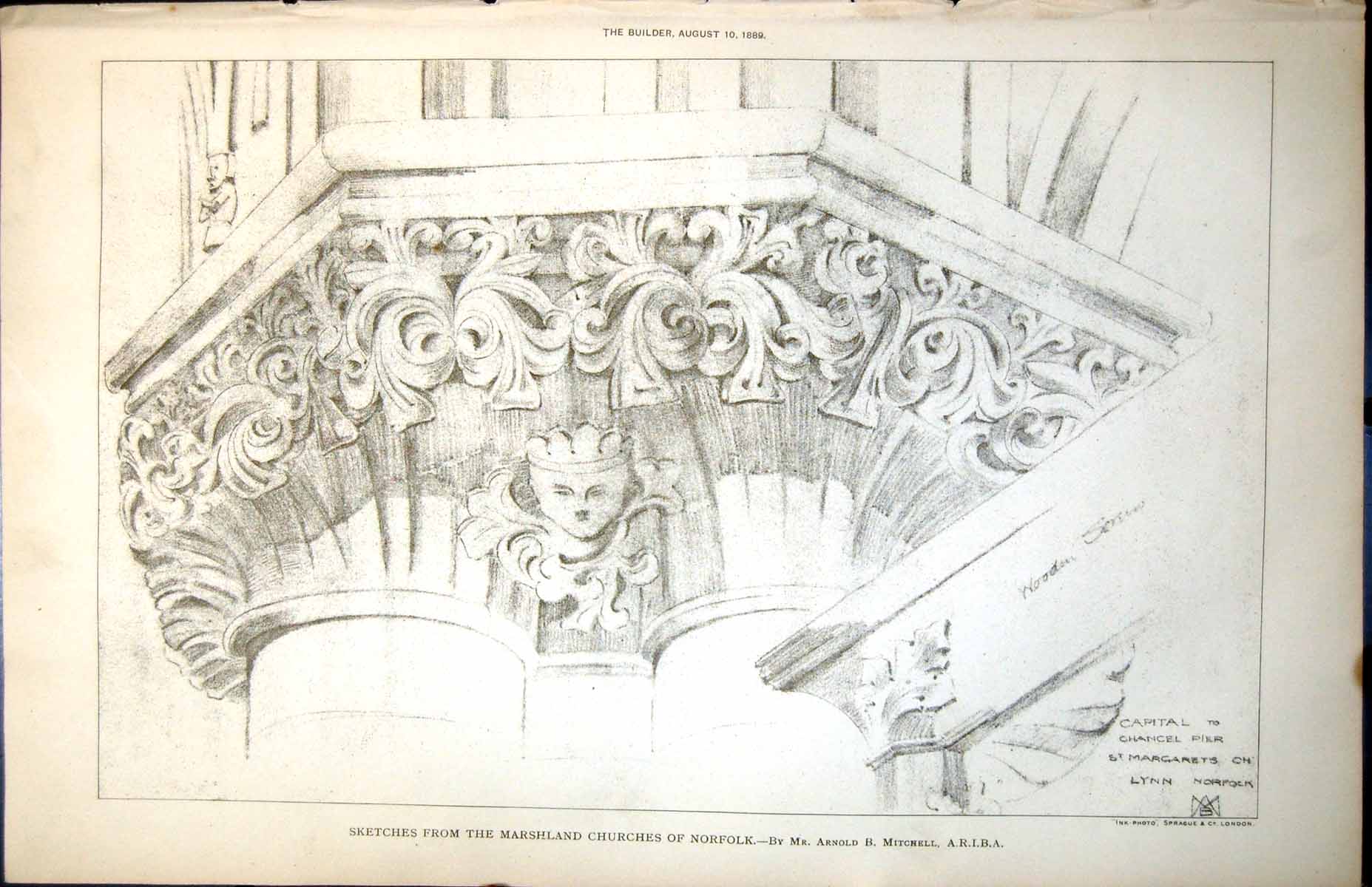 Old Print Sketch Plan Churches Norfolk A Mitchell St Margarets Lynn 1889 19th