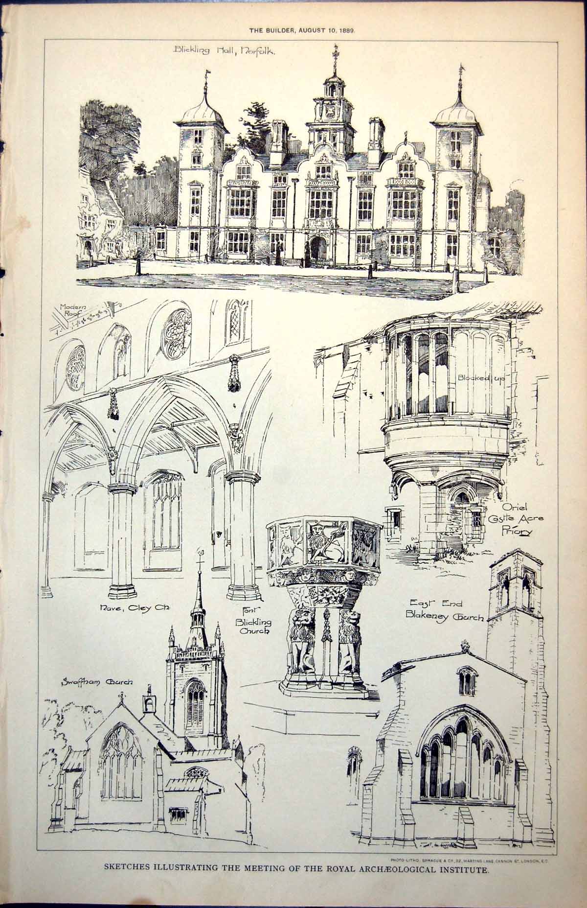 Old Plan Meeting Archaeological Institute Blickling Hall Norfolk 1889 Victorian