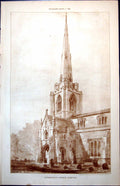 Antique Old Print Plan Leverington Church Norfolk Exterior Gravestones 1889